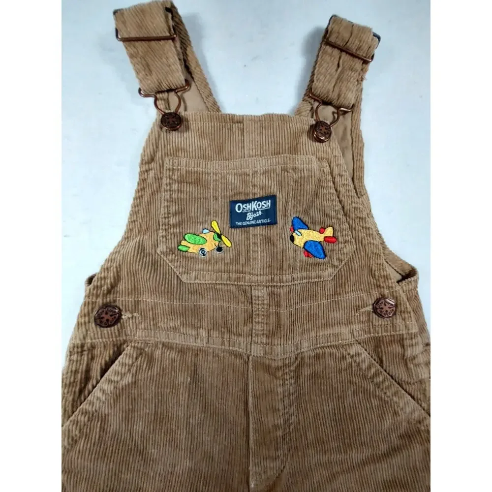 Vintage Oshkosh BGosh Vestbak Brown Airplane Overalls Corduroy Size 2T Farmcore